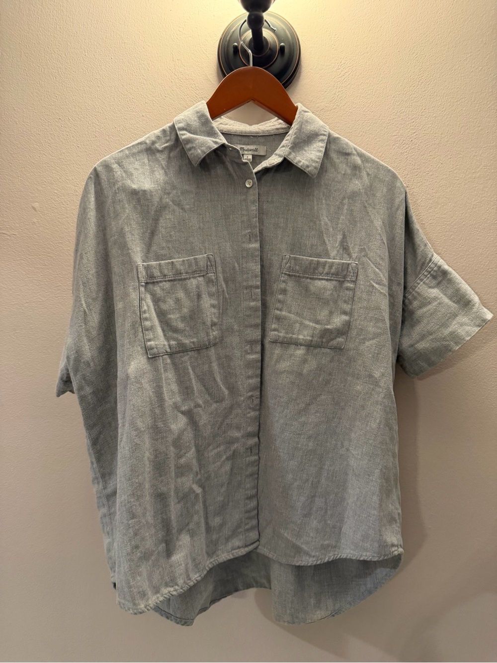 Madewell Womens Grey Short Sleeve Button Down Pocket Shirt Size S